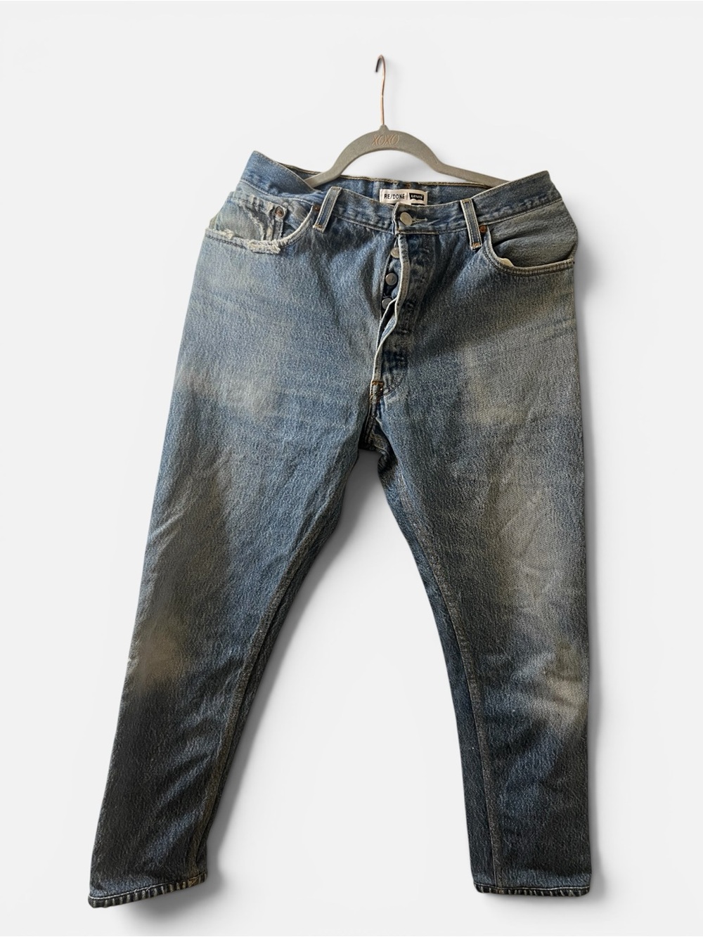 Re/Done Slim Straight Jeans in Faded Blue